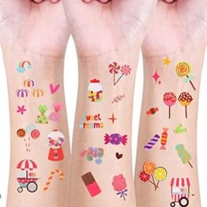 24 Sheets Candyland Temporary Tattoos, Birthday Decorations / Party Favors
